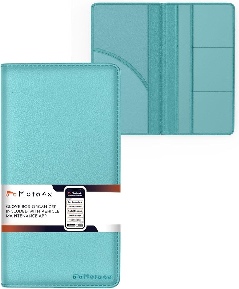 MOTO4X Car Registration and Insurance Card Holder, Premium PU Leather Glove box Organizer for Licence, Cards & Essential Documents in your Glove compartment, a Car Wallet for all Vehicle needs:Blue - Image 1